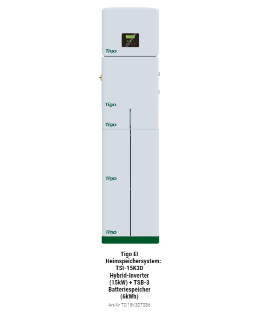 Tigo EI Heimspeichersystem: TSI-15K3D Hybrid-Inverter (15kW) + TSB-3 Batteriespeicher (6kWh)