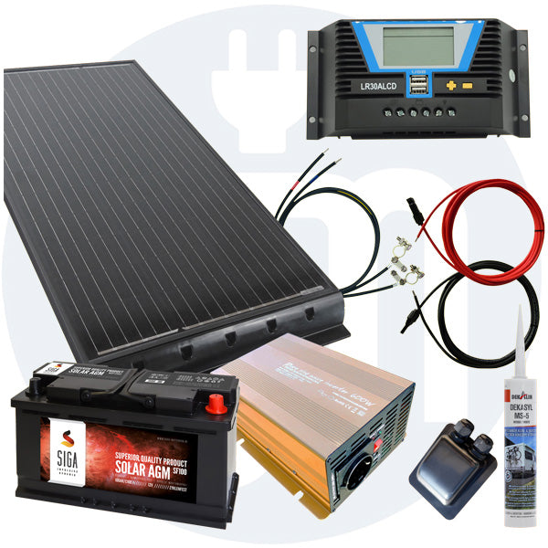 100 Watt Wohnmobil Solaranlage 12 Volt Set in schwarz erweiterbar