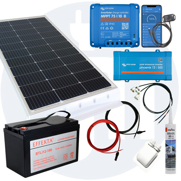 100 Watt Wohnmobilsolaranlage Set mit Victron 75/10 inkl. Bluetooth in weiß