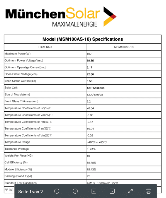 Solarmodul 100 Watt Monokristallin in Schwarz