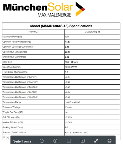 Solarmodul 130 Watt Monokristallin in Schwarz