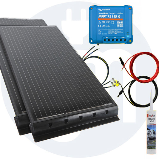 200 Watt Wohnmobilsolaranlage Set mit Victron 75/15 inkl. Bluetooth in weiss oder schwarz