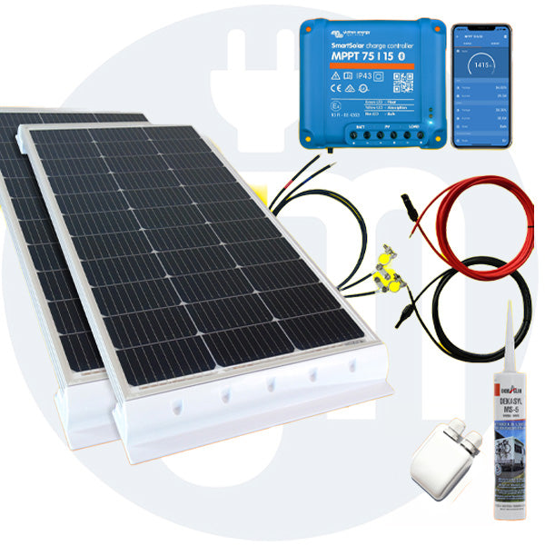 200 Watt Wohnmobilsolaranlage Set mit Victron 75/15 inkl. Bluetooth in weiss oder schwarz