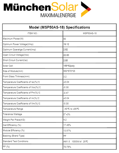 Solarmodul 12V 50Watt Polikristallin