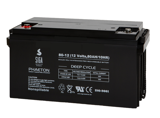 80Ah 12V Phaeton AGM GEL -Deep Cycle- Akku Batterie für Solar Wohnmobil Boot