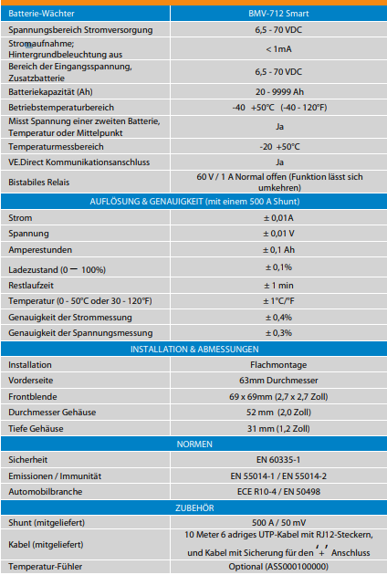 Victron Batterie Monitor BMV-712 Smart mit Meßshunt 6,5 - 95V DC
