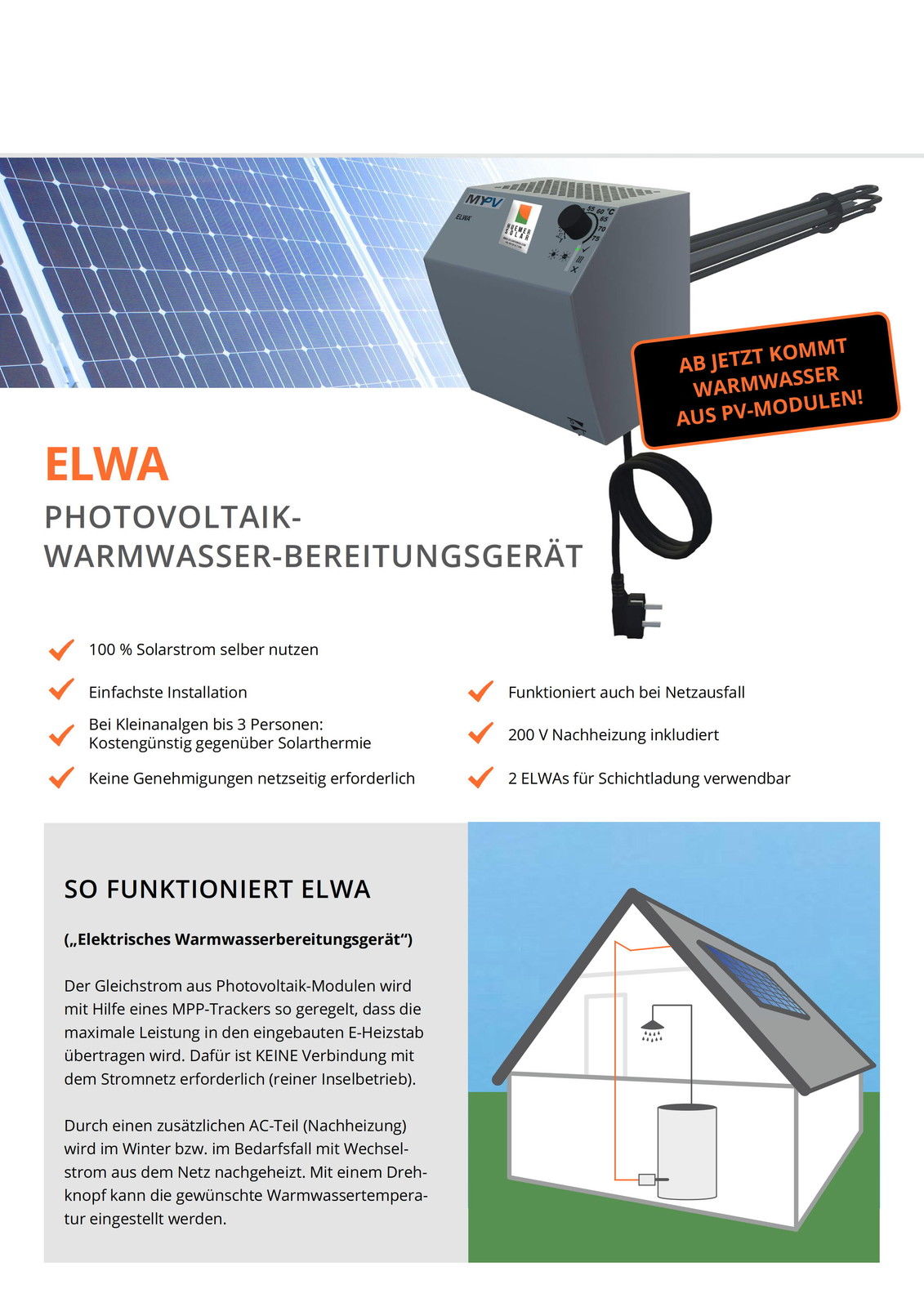 2KW ELWA Warmwasser Anlage ohne Montagematerial
