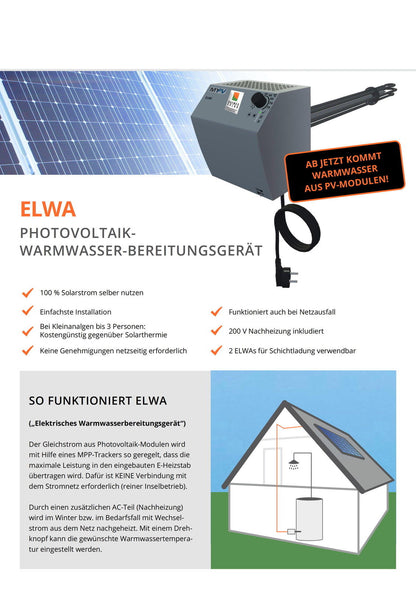 2KW ELWA Warmwasser Anlage mit Montagematerial Pfannendach