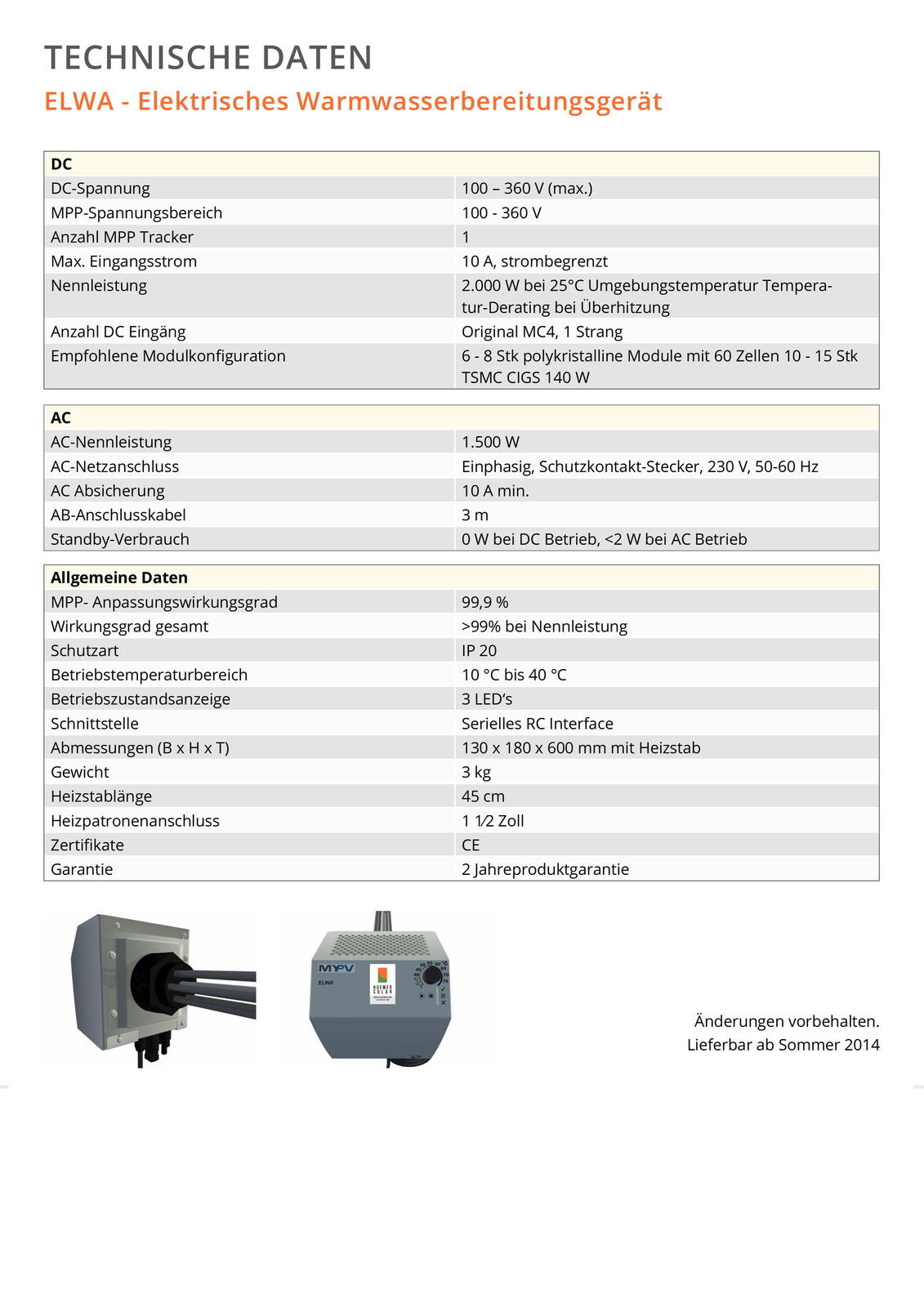 2KW ELWA Warmwasser Anlage ohne Montagematerial