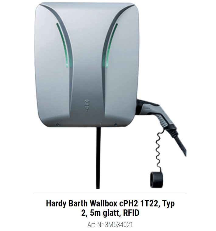 Hardy Barth Wallbox cPH2 – 1T11 Typ 2, 5m glatt, RFID, Automatische Phasenumschaltung