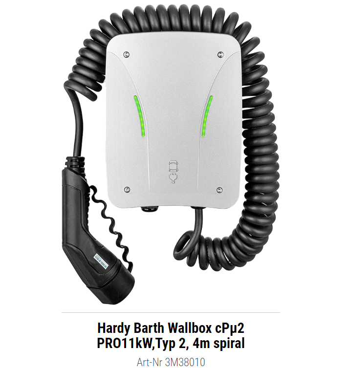 Hardy Barth Wallbox cPµ2 PRO11kW,Typ 2, 4m spiral