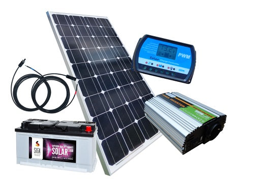 100 Watt Inselanlage, 12 Volt SET mit Spannungswandler mit Batterie