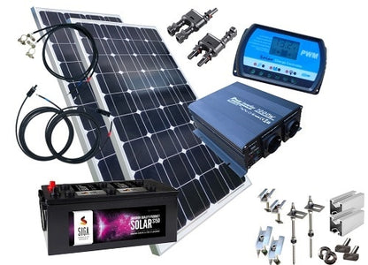 Inselanlage - Komplett Solar Set 200 Watt mit Flachdachmontage Material