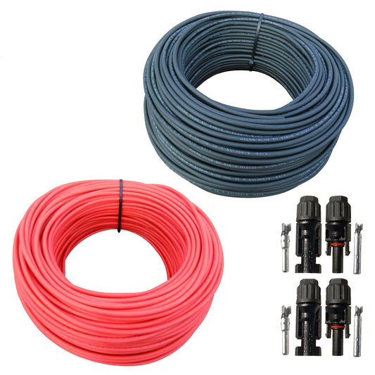 Meterware Solarkabel 4 - 10 mm² rot / schwarz 5m – 100m inkl. zwei Paar Solarstecker MC4