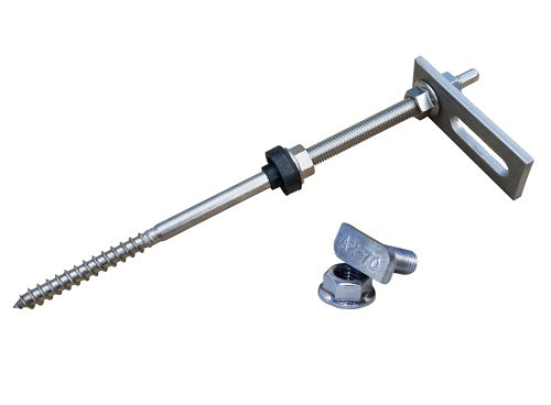 Stockschraube M10 x 250 + Adapterplatte + Hammerkopfschraube + Sperrzahnmutter Edelstahl A2