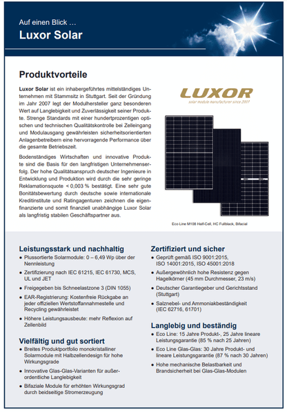 Luxor ECO LINE SECURE M108 Glas/Glas 400Wp, Bifazial, Transparent