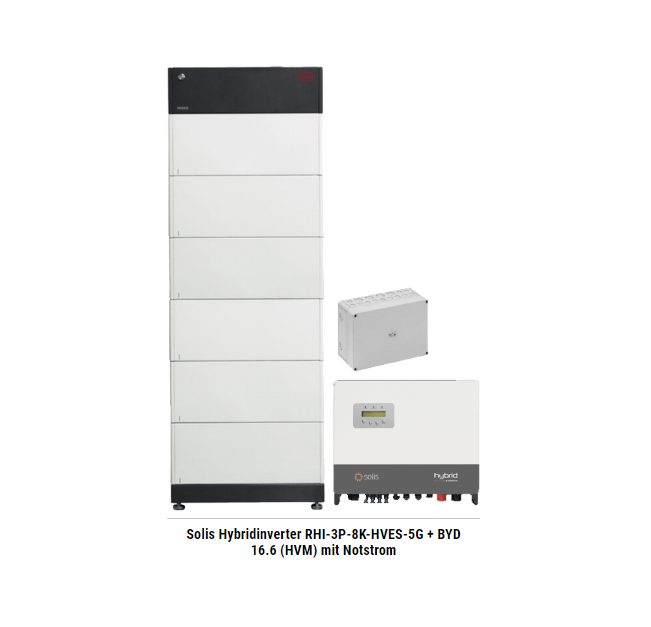 Solis Hybridinverter RHI-3P-8K-HVES-5G + BYD 16.6 (HVM) mit Notstrom