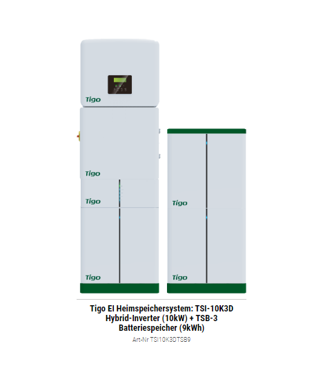 Tigo EI Heimspeichersystem: TSI-10K3D Hybrid-Inverter (10kW) + TSB-3 Batteriespeicher (9kWh)