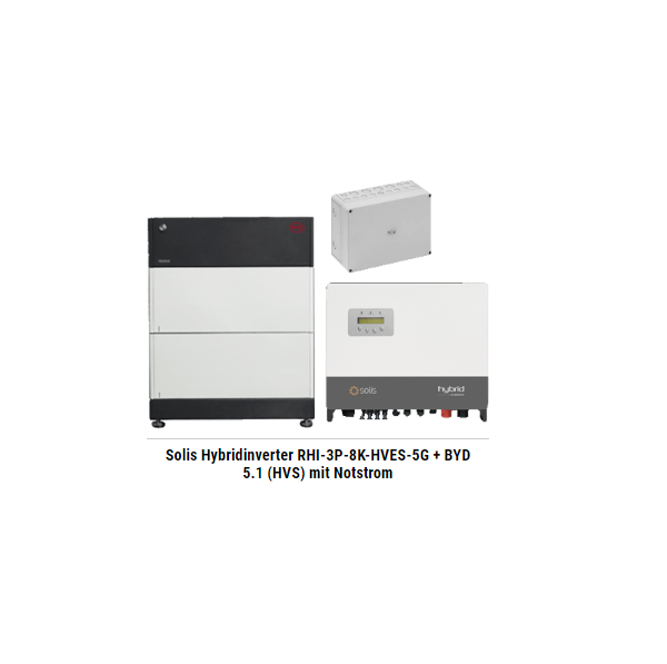 Solis Hybridinverter RHI-3P-8K-HVES-5G + BYD 5.1 (HVS) mit Notstrom