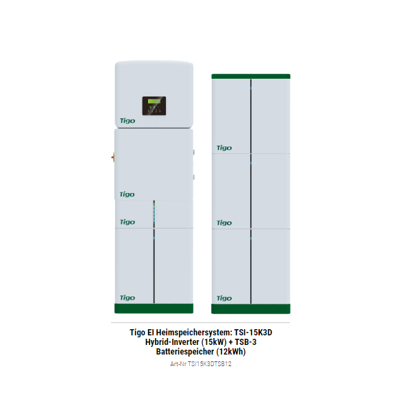 Tigo EI Heimspeichersystem: TSI-15K3D Hybrid-Inverter (15kW) + TSB-3 Batteriespeicher (12kWh)