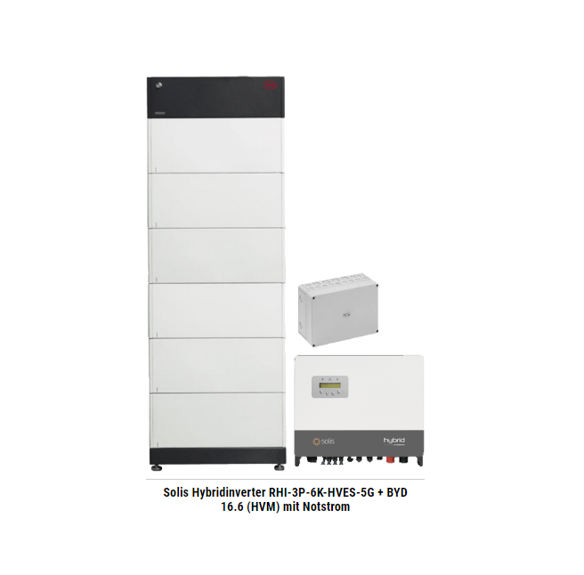 Solis Hybridinverter RHI-3P-6K-HVES-5G + BYD 16.6 (HVM) mit Notstrom