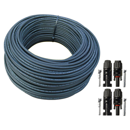 10m Solarkabel schwarz 6mm² + 2 Paar MC 4 Stecker für PV Solar Photovoltaik