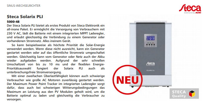 STECA SOLARIX PLI 5000-48 48V Hybrid Wechselrichter