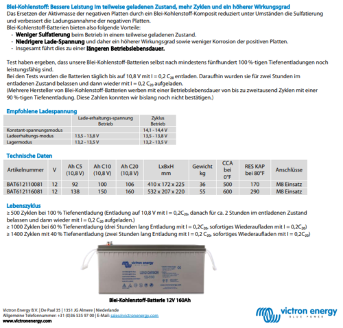 Victron Lead Carbon Solarbatterie 12V 106Ah (M8) Blei-Kohlenstoff