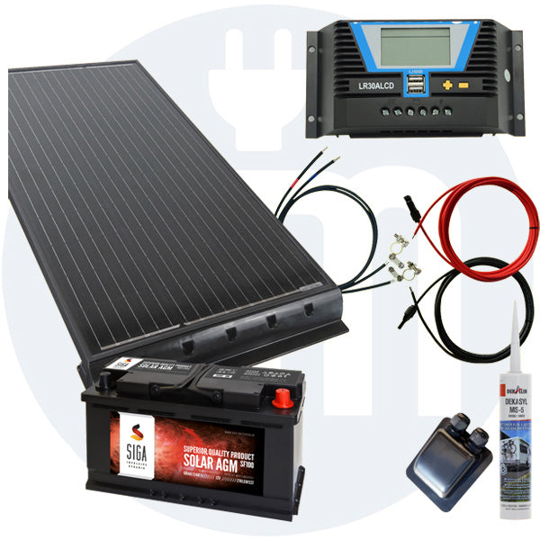 100 Watt Wohnmobil Solaranlage 12 Volt Set in schwarz erweiterbar