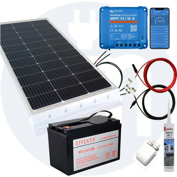 100 Watt Wohnmobilsolaranlage Set mit Victron 75/10 inkl. Bluetooth in weiß
