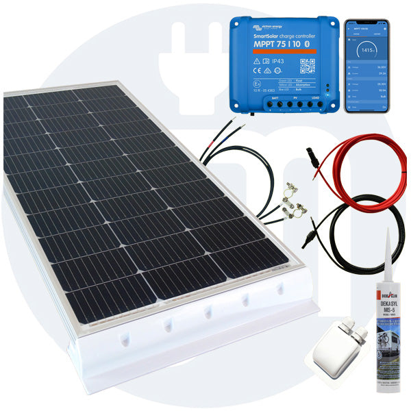 100 Watt Wohnmobilsolaranlage Set mit Victron 75/10 inkl. Bluetooth in weiß