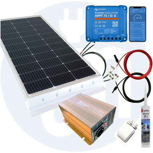 100 Watt Wohnmobilsolaranlage Set mit Victron 75/10 inkl. Bluetooth in weiß
