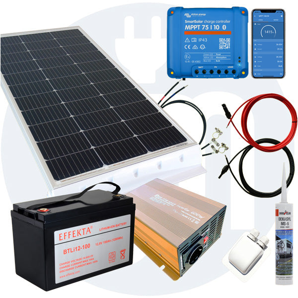 100 Watt Wohnmobilsolaranlage Set mit Victron 75/10 inkl. Bluetooth in weiß