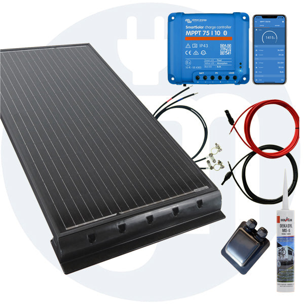 100 Watt Wohnmobilsolaranlage Set mit Victron 75/10 inkl. Bluetooth in schwarz