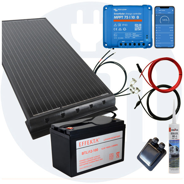100 Watt Wohnmobilsolaranlage Set mit Victron 75/10 inkl. Bluetooth in schwarz