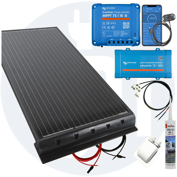 100 Watt Wohnmobilsolaranlage Set mit Victron 75/10 inkl. Bluetooth in schwarz