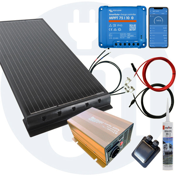 100 Watt Wohnmobilsolaranlage Set mit Victron 75/10 inkl. Bluetooth in schwarz