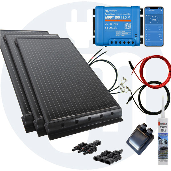 300 Watt Wohnmobilsolaranlage Set mit Victron 100/20 inkl. Bluetooth in weiß oder schwarz