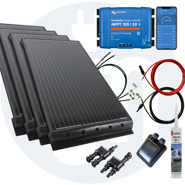 400 Watt Wohnmobilsolaranlage Set mit Victron 100/30 inkl. Bluetooth in weiß oder schwarz