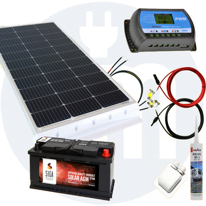 200 Watt Wohnmobil Solaranlage 12 Volt Set in weiß / schwarz