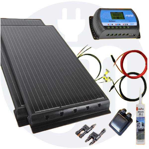 200 Watt Wohnmobil Solaranlage 12 Volt Set in weiß / schwarz