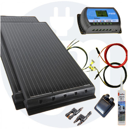 200 Watt Wohnmobil Solaranlage 12 Volt Set in weiß / schwarz