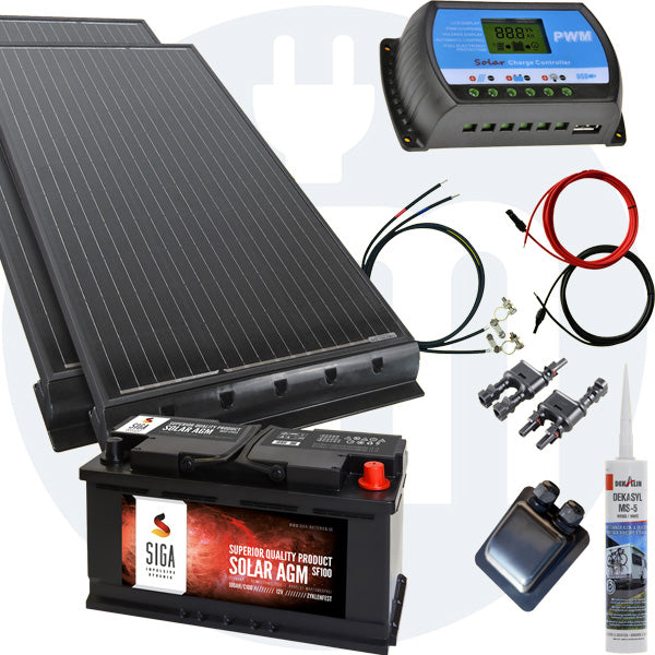 200 Watt Wohnmobil Solaranlage 12 Volt Set in weiß / schwarz