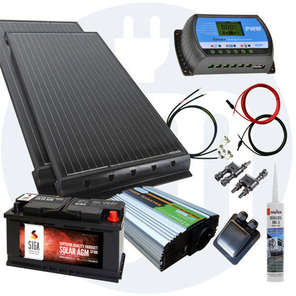 200 Watt Wohnmobil Solaranlage 12 Volt Set in weiß / schwarz