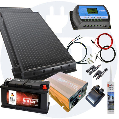 200 Watt Wohnmobil Solaranlage 12 Volt Set in weiß / schwarz