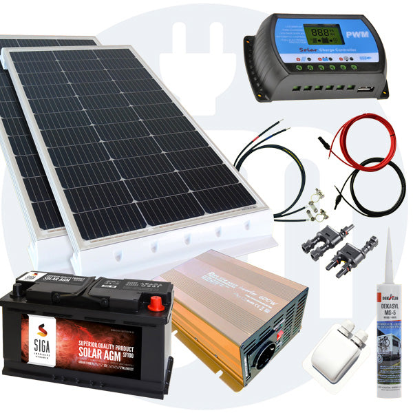 200 Watt Wohnmobil Solaranlage 12 Volt Set in weiß / schwarz