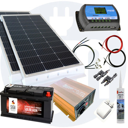 200 Watt Wohnmobil Solaranlage 12 Volt Set in weiß / schwarz