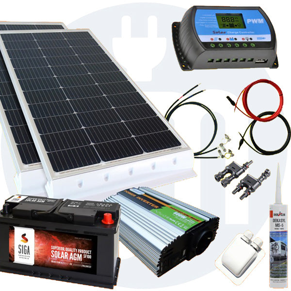 200 Watt Wohnmobil Solaranlage 12 Volt Set in weiß / schwarz